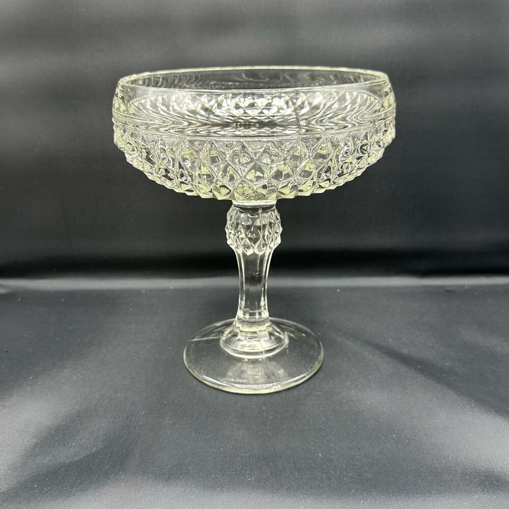 Vintage Indiana Glass Pedestal Diamond Cut Compote Candy Dish 7"